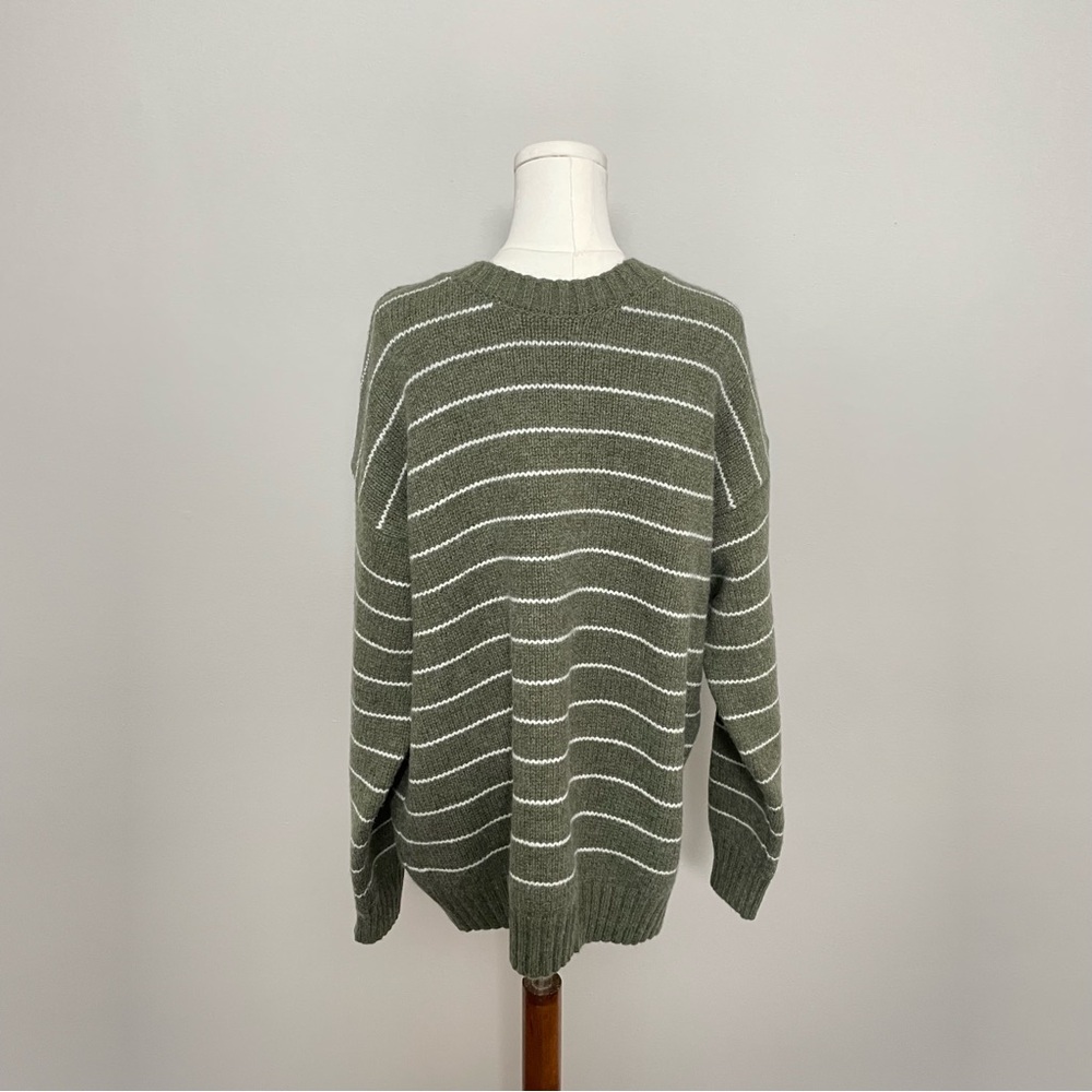 Aelfric Eden Sweater Crew Neck Oversized Striped Soft Cozy Lounge Olive Green